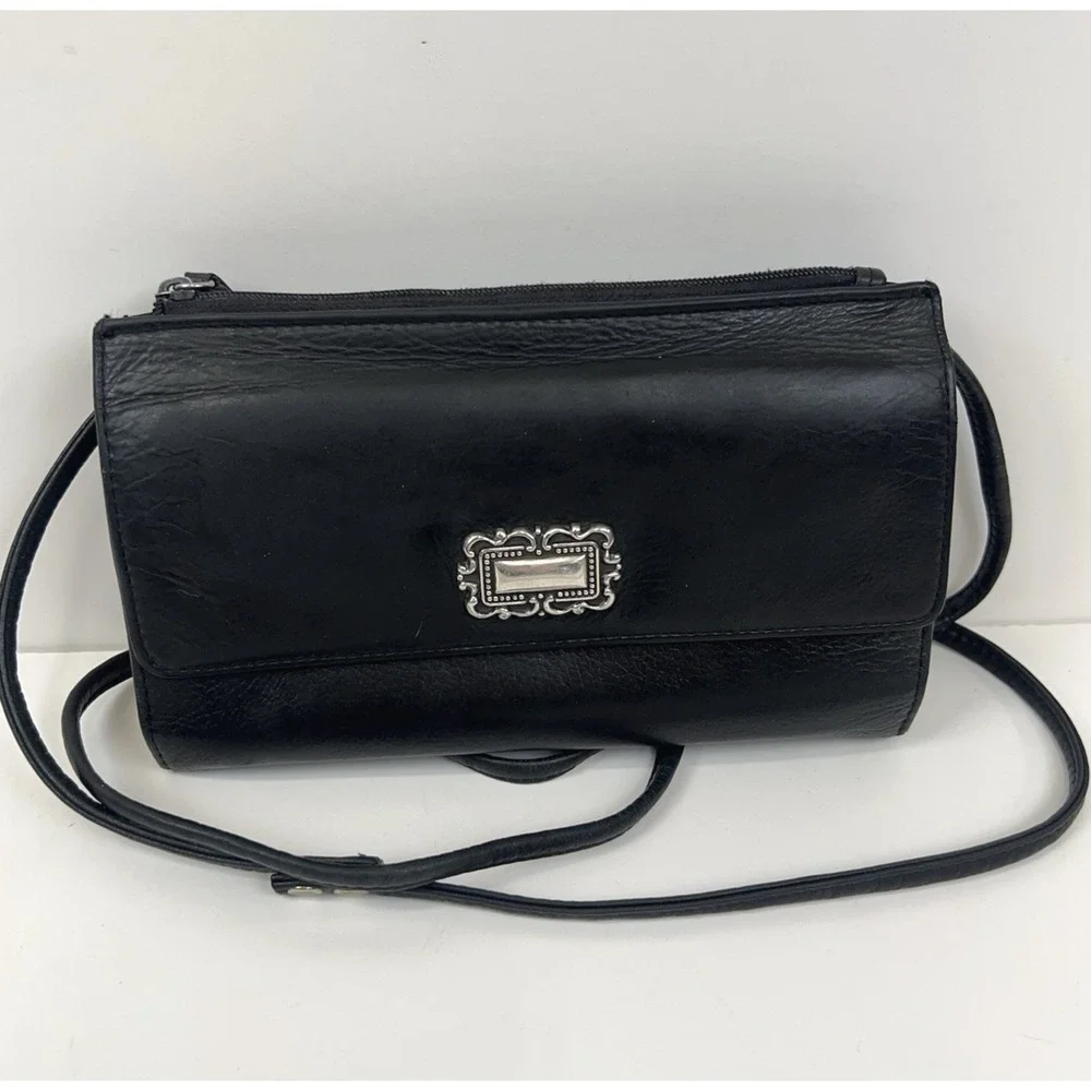 FOSSIL Leather Wallet Clutch Removable Crossbody Shoulder Strap‎ Organizer Black